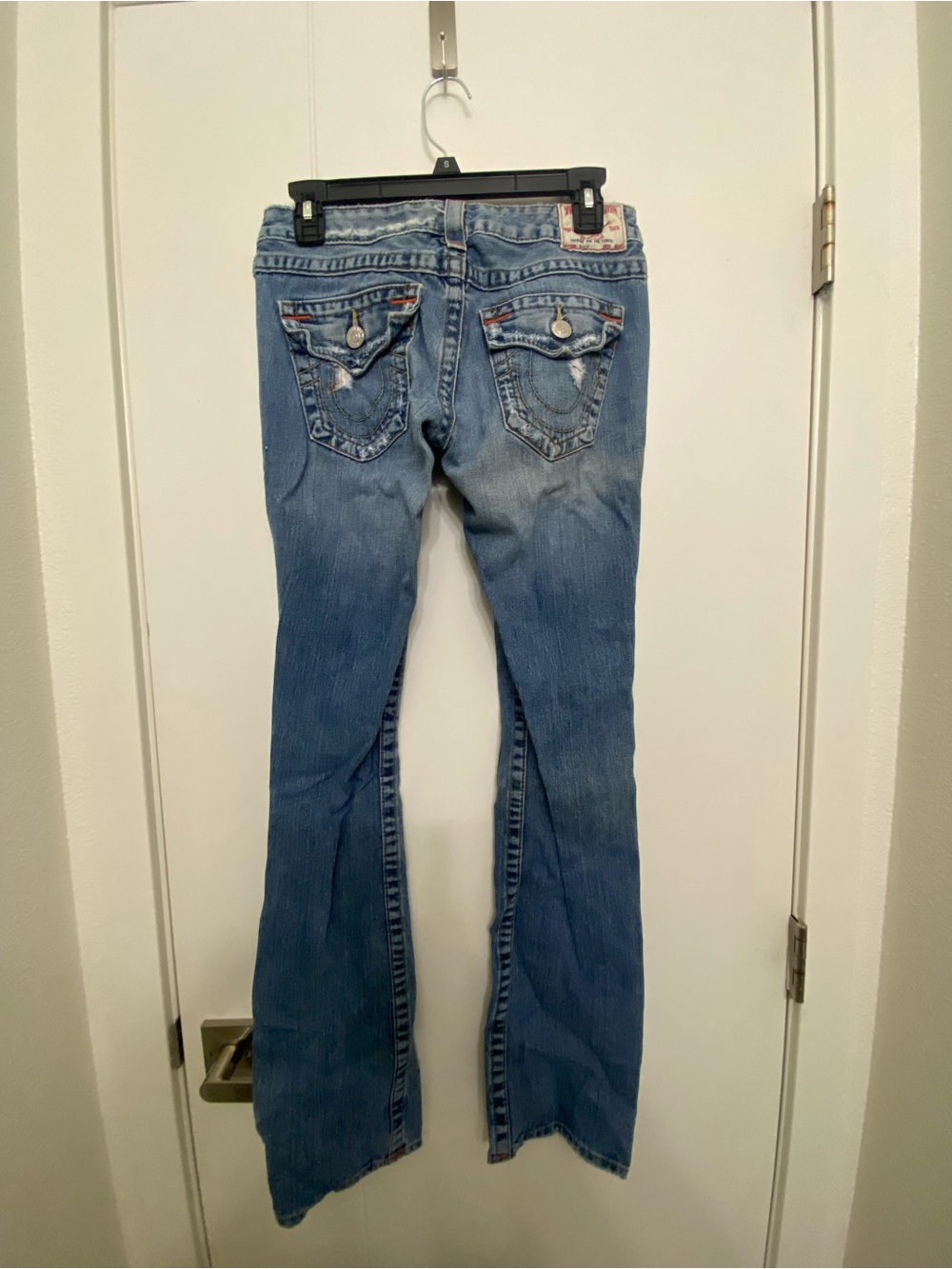True Religion Distressed Light Blue Flare Jeans - Picture 3 of 4